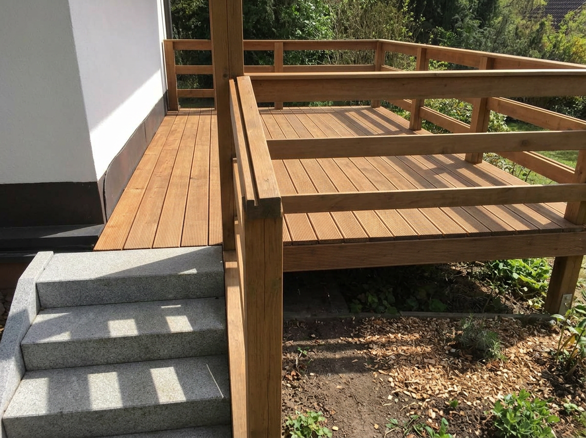 Holzterrasse & Steinstufen – nachher